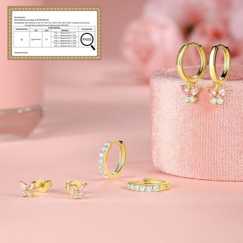 14K Gold Plated Hoop Earrings for Women, Dainty Pink Butterfly Star Sun Heart Hoop Earring Sets with S925 Sterling Silver Post, Pink Earring Stacks Jewelry for Women Trendy in Kuwait