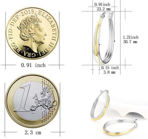 Two Tone Hoop Earrings for Women 18K Gold Plated And Silver Small Sterling Silver Oval Grooved Hoop Earrings Jewelry Gifts in Kuwait