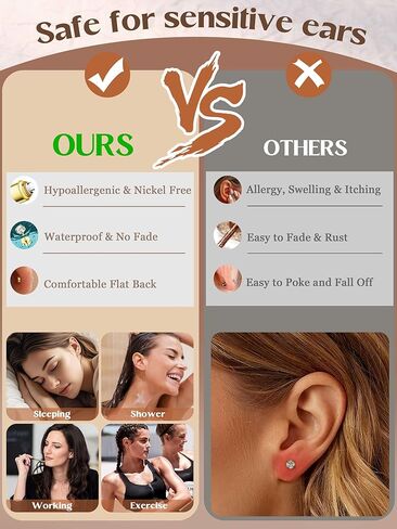 Jstyle هيبوالرجينيك أقراط هوب للنساء الجراحية الفولاذ المقاوم للصدأ شقة الظهر أقراط مكدسات أقراط صغيرة تتدلى مجموعات أقراط الغضروف لمجوهرات ثقب متعددة in Saudi Arabia