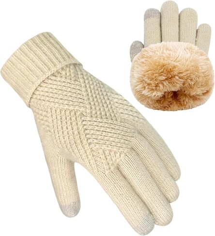 Beurlike Winter Wool Gloves for Women Elastic Thermal Knit Fleece Warm Gloves Touch Screen for Cold Weather Folding Cuffs in Saudi Arabia