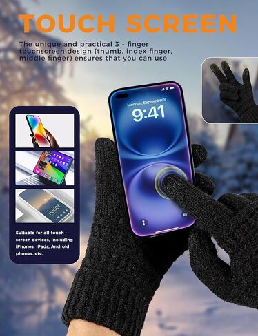 AURUZA Women's Winter Gloves Knit Touch Screen Soft Warm Elastic Full Fingers Glove for Cold Weather One Size Men in Saudi Arabia