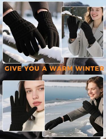 AURUZA Women's Winter Gloves Knit Touch Screen Soft Warm Elastic Full Fingers Glove for Cold Weather One Size Men in Saudi Arabia