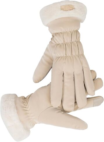 Womens Winter Gloves with Fur Cuffs -Touchscreen Warm Fleece Lined Gloves for Ladies Cold Weather in Saudi Arabia