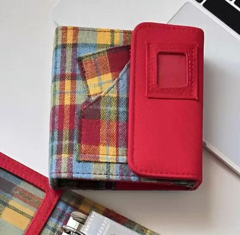 Sliner Mini Albums for Photographs 3 Inch Passport Cases Kpop Photocard Holder Book Red Plaid Candy Color Photocard ID Holder Hollow out Card Binder with 40 Pockets in Saudi Arabia