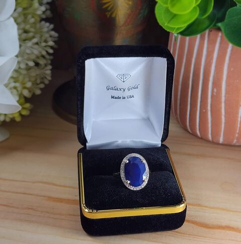 Galaxy Gold GG 14k Solid Yellow Gold Ring with 6.58 Carat (CTW) Natural Oval Sapphire and Diamonds in Saudi Arabia