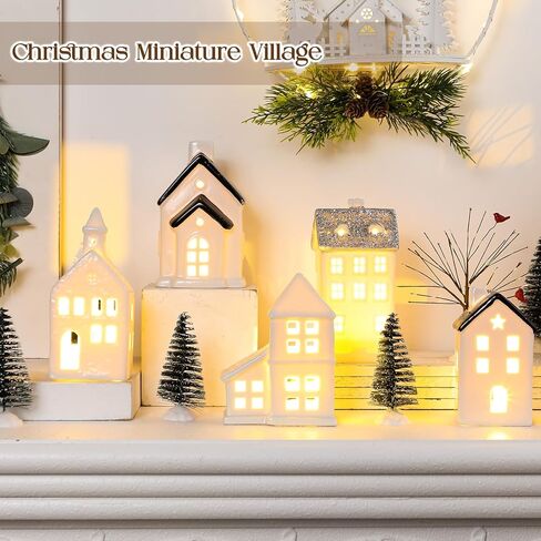 Zubebe 30 Pcs Winter Christmas Village Sets LED Christmas Village Houses Holiday Figurines Porcelain Xmas Collection Buildings Xmas Town Scene Indoor Room Decor (Multicolor,Diverse Styles) in Saudi Arabia