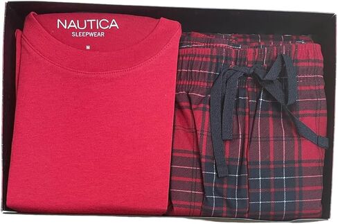 طقم بيجامة رجالي من Nautica بأكمام طويلة وسروال مريح قطعتين من ملابس نوم PJ (as1، ألفا، l، عادي، عادي، أحمر/أسود، L) in Saudi Arabia