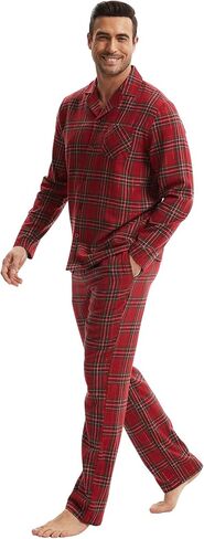 أطقم بيجامات قطنية 100% لعيد الميلاد المجيد للأزواج عيد الميلاد باللون الأحمر والأخضر منقوشة ملابس نوم دافئة طقم PJ للمهرجانات in Kuwait