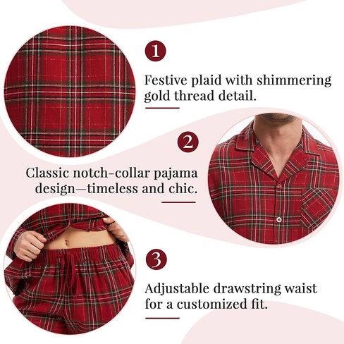 أطقم بيجامات قطنية 100% لعيد الميلاد المجيد للأزواج عيد الميلاد باللون الأحمر والأخضر منقوشة ملابس نوم دافئة طقم PJ للمهرجانات in Kuwait