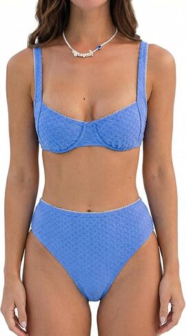 CUPSHE Women's Bikini Sets Two Piece Swimsuit High Waisted Underwire Push Up Bathing Suits Back Hook Textured in Saudi Arabia
