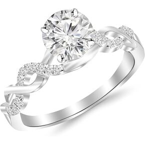 Houston Diamond District Twisting Infinity Gold and Diamond Split Shank Pave Set Diamond Engagement Ring I-J I2 Round Brilliant Cut/Shape Center in Saudi Arabia