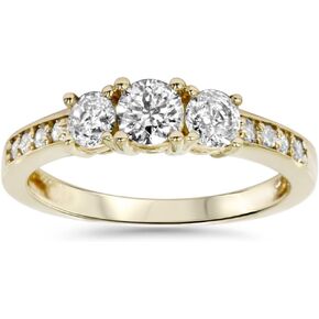 Pompeii 1ct 3 Stone Diamond Engagement Ring 14K Yellow Gold in Kuwait