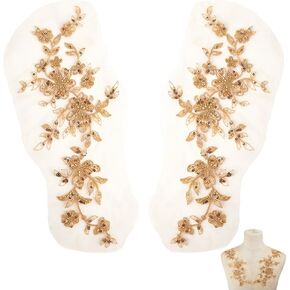 2 أزواج زهرة التطريز الدانتيل التصحيح الذهب البوليستر الزهور التصحيح الحديد على إصلاح بقع الخياطة الحرفية الديكور يزين لفستان الزفاف ثوب صد زي الملابس DIY in Kuwait