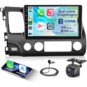 8 Core 6G+128G Carplay and Android auto Radio for Honda Civic 2006-2011, Rimoody Car Stereo with Android 13 GPS WiFi Mirror Link 59-UI Themes DSP-36 10.1'' Touchscreen Bluetooth FM/RDS Backup Camera in Kuwait