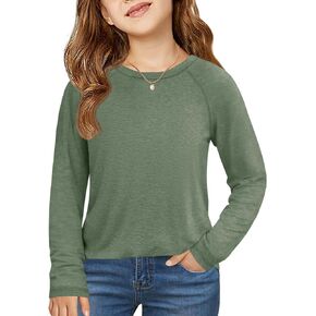 ZDC Girls Long Sleeve Shirts Kids Crewneck Layering Tunic Tops Plain Basic Tees Fashion T-Shirts 5-14Y in Kuwait
