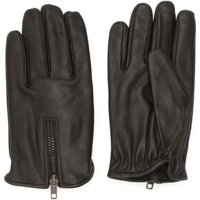 قفازات شتوية من الجلد الطبيعي الفاخر للرجال - قفازات دافئة مبطنة بالصوف مع سحاب للإغلاق in Kuwait