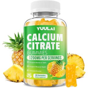 حزمة من 2 علكات سيترات الكالسيوم 1200 مجم، مكملات كالسيوم قابلة للمضغ للنساء والرجال، علكات كالسيوم خالية من السكر لدعم العظام والعضلات والمناعة، نكهة الأناناس، 120 قطعة in Kuwait