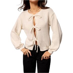 SHENHE Women's Cardigan Sweaters Tie Front Bow Lightweight Cardigan Long Sleeve Fall Outerwear in Saudi Arabia