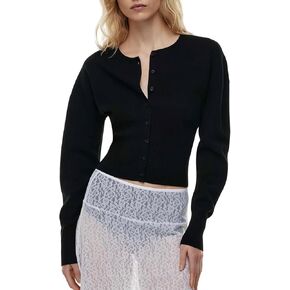 Womens Cropped Sweaters Fall Button Down V Neck Long Sleeve Pullover Solid Casual Ribbed Knit Slim Fit Cardigan in Kuwait