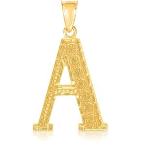 Floreo 10k Yellow Gold 0.7" Textured Block Letter Initial A-Z Alphabet Pendant with Optional 18" Chain Necklace in Saudi Arabia