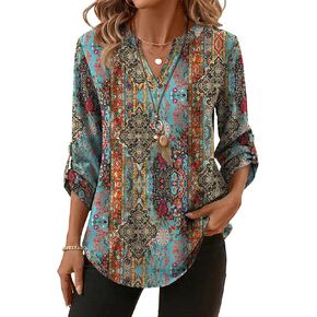 XIEERDUO 3/4 Length Sleeve Womens Tops V Neck T Shirts Both Side Buttons Blouses Business Casual Outfits Loose Fit in Kuwait