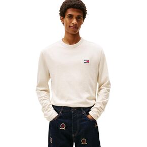 Tommy Jeans Mens Long Sleeve Solid Cotton Graphic T-Shirts with Tonal Flag Logo in Kuwait
