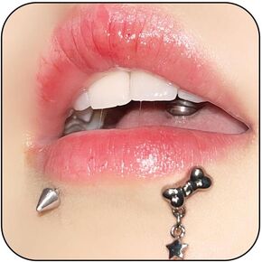 Lip Ring Piercing Floral Shape Lip Ring for Women Zircon Cute Stainless Steel Popular Style For Women Trendy (White) in Kuwait