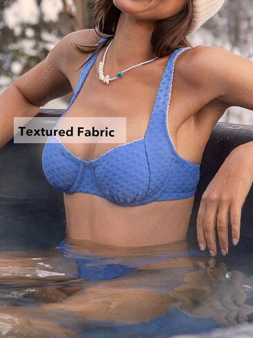 CUPSHE Women's Bikini Sets Two Piece Swimsuit High Waisted Underwire Push Up Bathing Suits Back Hook Textured in Saudi Arabia