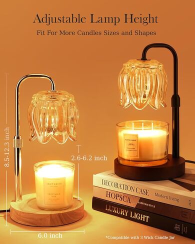 Candle Warmer Lamp with Timer Dimmable, Adjustable Height for Electric Candle Warmer Lamp, Wax Warmer Lamp for Birthday Gifts for Women, House Warming Christmas Gifts New Home Decor-Warm Oak Wood Base in Saudi Arabia