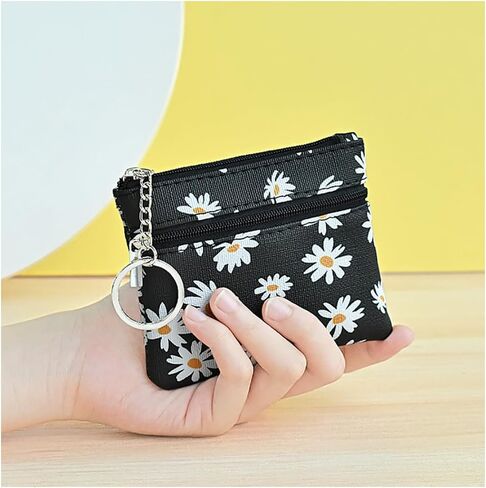 Coin Purse for Women,Small Leather Change Pouch for Men with Zip Key Ring-Purple-Flower in Saudi Arabia