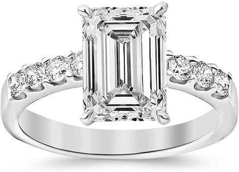 GIA معتمد 0.99 قيراط بالقرب من 1 قيراط قطع / شكل زمرد 14 قيراط من الذهب الأبيض الكلاسيكي مجموعة الشق خاتم الخطوبة الماس 4 الشق مع 0.52 قيراط، I اللون، SI2 حجر مركز الوضوح in Kuwait