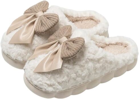 Pink Bow Slippers Fluffy Plush Non Skid House Cute Cartoon Winter Warm Cozy House Indoor Outdoor Shoes For Womens/Mens in Saudi Arabia