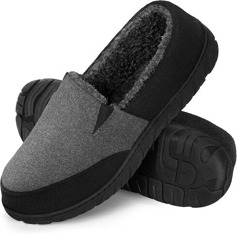ATHMILE Men's Moccasin Slippers, Warm Fuzzy Comfy Wool-blend Loafer House Shoes, Fluffy Wide Slip On Loafer Slippers for indoor outdoor in Saudi Arabia