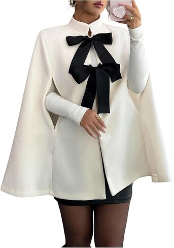 MakeMeChic Women's Bow Knot Mock Neck Cape Coat Cloak Sleeve Business Winter Trenchcoats in Saudi Arabia