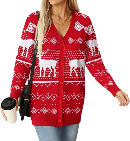 Women's Ugly Christmas Sweater Casual Lightweight Long Sleeve Open Front Cardigan Sweaters in Saudi Arabia