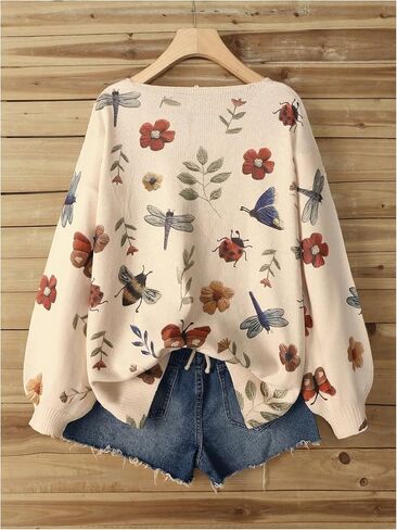 GORGLITTER Women's Plus Size Chunky Knit Bow Cardigan Sweater Tie Front Floral Open Front Tie Long Sleeve Trendy Fall Jacket in Saudi Arabia