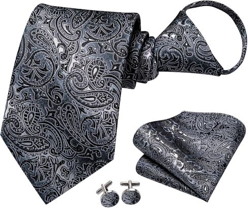 Ties for Men Pre-tied Adjustable Necktie with Pocet Square Cufflinks Set for Wedding Business Graduation in Saudi Arabia