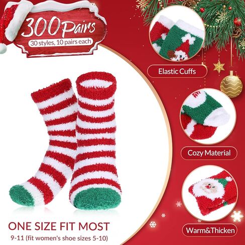 Foaincore 300 زوج من الجوارب الضبابية للكريسماس، جوارب نسائية غامضة، عيد الميلاد، عطلة عيد الميلاد، شتاء دافئ، مخطط، سانتا، هدية عيد الميلاد، جوارب قصيرة in Saudi Arabia