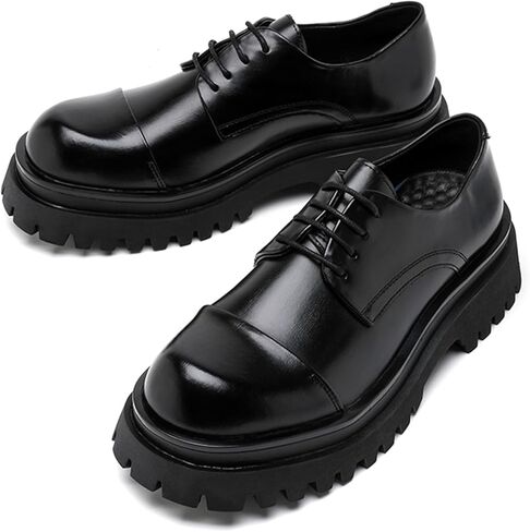 Men's Fashion Chunky Cap Toe Oxfords Shoes Formal Business Casual Height Increasing Platform Dress Shoes in Saudi Arabia