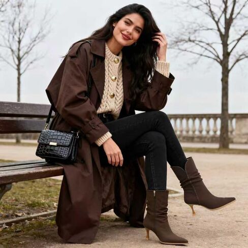 Slouchy Ankle Boots for Women Suede Low Kitten Heel Pointed Toe Booties Comfortable Trendy Side Zipper Fall Short Boot in Saudi Arabia