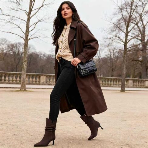 Slouchy Ankle Boots for Women Suede Low Kitten Heel Pointed Toe Booties Comfortable Trendy Side Zipper Fall Short Boot in Saudi Arabia