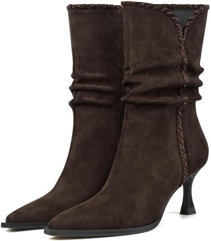 Slouchy Ankle Boots for Women Suede Low Kitten Heel Pointed Toe Booties Comfortable Trendy Side Zipper Fall Short Boot in Saudi Arabia