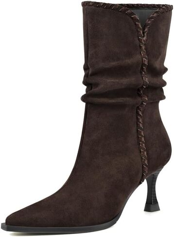 Slouchy Ankle Boots for Women Suede Low Kitten Heel Pointed Toe Booties Comfortable Trendy Side Zipper Fall Short Boot in Saudi Arabia