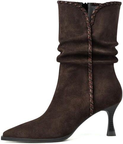 Slouchy Ankle Boots for Women Suede Low Kitten Heel Pointed Toe Booties Comfortable Trendy Side Zipper Fall Short Boot in Saudi Arabia
