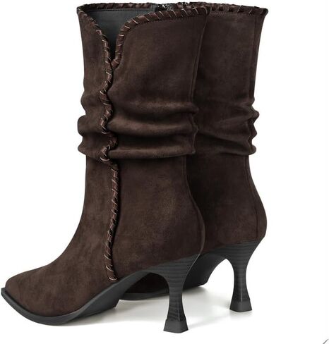 Slouchy Ankle Boots for Women Suede Low Kitten Heel Pointed Toe Booties Comfortable Trendy Side Zipper Fall Short Boot in Saudi Arabia