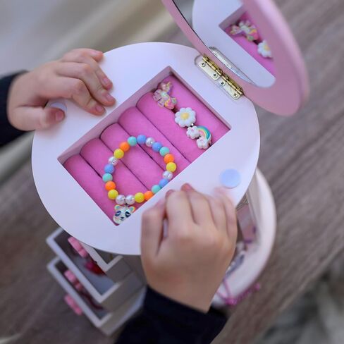 Tiny Gem - Spinning Jewelry Box for Girls Ages 2-18; Little Girl and Toddler Birthday and Christmas Gift; Flower and Butterfly White and Pink Wood Jewelry Box and Organizer; Room Decor for Accessories in Saudi Arabia