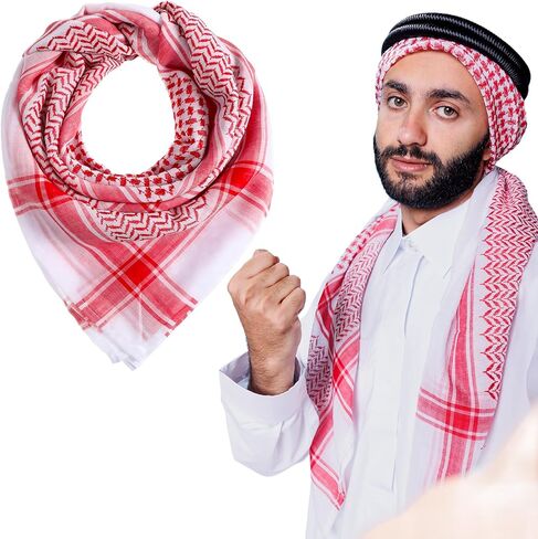 وشاح رأس عربي للرجال، عمامة شماغ عربية كوفية، وشاح رأس مسلم فلسطيني مخطط باللون الأحمر للرجال والنساء، عمامة شيخ مسلم السعودية دبي، غطاء رأس in Kuwait