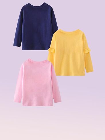 Girls' 3-Piece Long Sleeve T-Shirt Cotton Printing Casual Crewneck Tee for Toddler Little Kids Sizes 2-8Y in Saudi Arabia