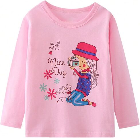 Girls' 3-Piece Long Sleeve T-Shirt Cotton Printing Casual Crewneck Tee for Toddler Little Kids Sizes 2-8Y in Saudi Arabia