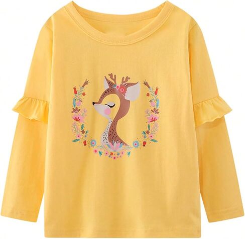 Girls' 3-Piece Long Sleeve T-Shirt Cotton Printing Casual Crewneck Tee for Toddler Little Kids Sizes 2-8Y in Saudi Arabia